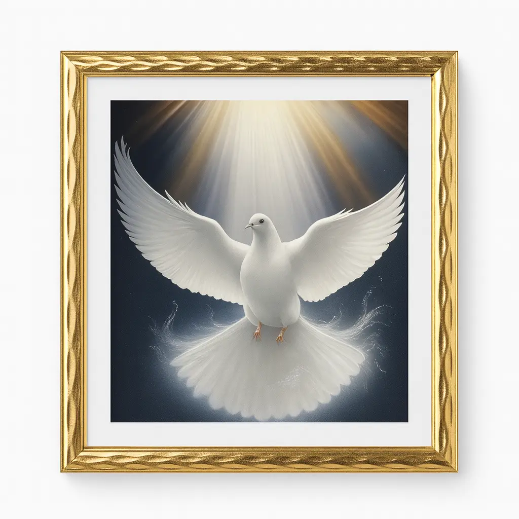004 Cuadro Paloma Blanca con marco dorado.webp